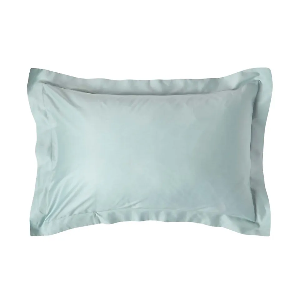 Taie d'oreiller à volants bleu givré en coton égyptien bio 400 fils, 50x75 cm - HOMESCAPES