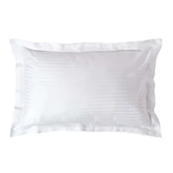 Taie d'oreiller à  volants blanc satin rayé en coton égyptien 330 fils, 50x75 cm - HOMESCAPES