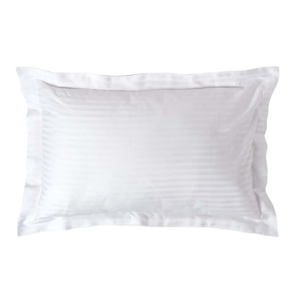 Taie d'oreiller à volants blanc satin rayé en coton égyptien 330 fils, 50x75 cm - HOMESCAPES