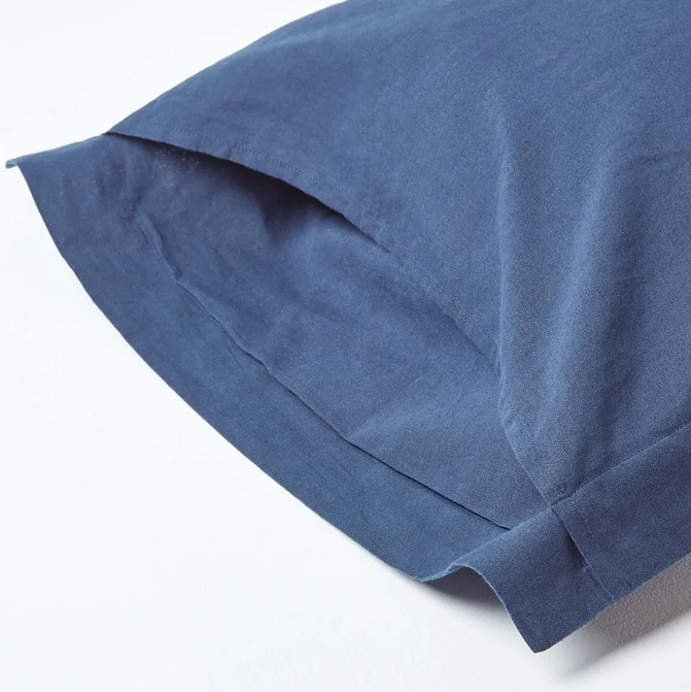 Taie d'oreiller à volants bleu marine en lin lavé, 50x75 cm - HOMESCAPES