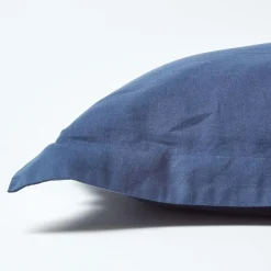 Taie d'oreiller à  volants bleu marine en lin lavé, 50x75 cm - HOMESCAPES