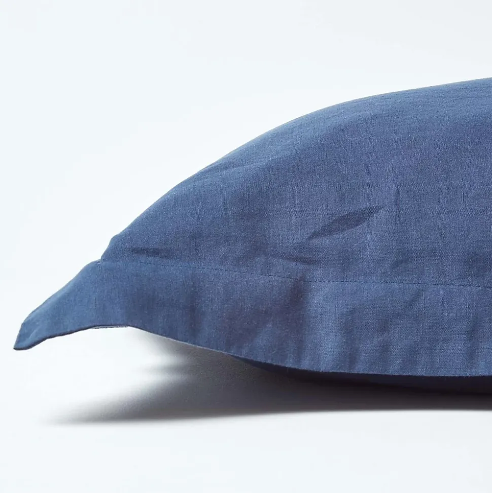 Taie d'oreiller à volants bleu marine en lin lavé, 50x75 cm - HOMESCAPES