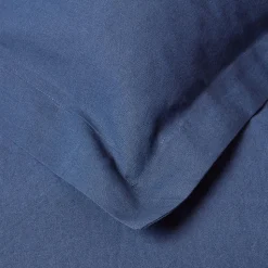 Taie d'oreiller à volants bleu marine en lin lavé, 50x75 cm - HOMESCAPES