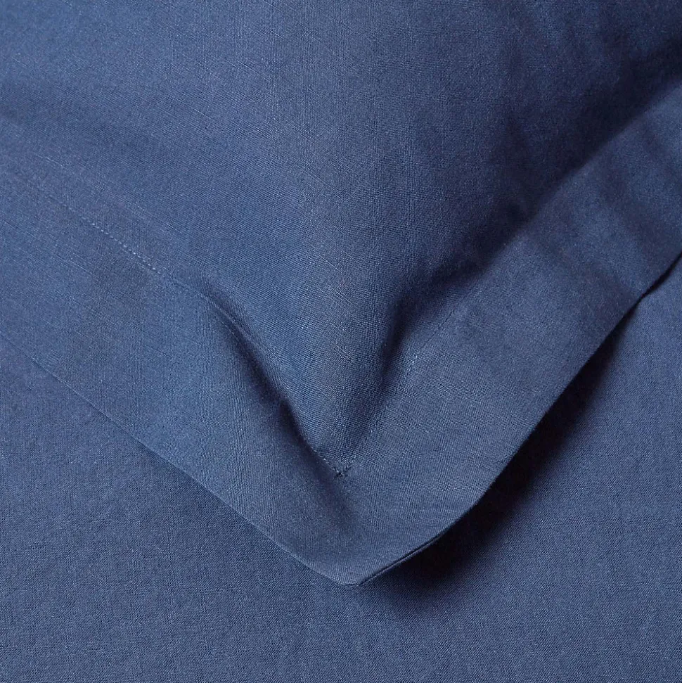 Taie d'oreiller à volants bleu marine en lin lavé, 50x75 cm - HOMESCAPES