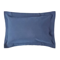 Taie d'oreiller à volants bleu marine en lin lavé, 50x75 cm - HOMESCAPES