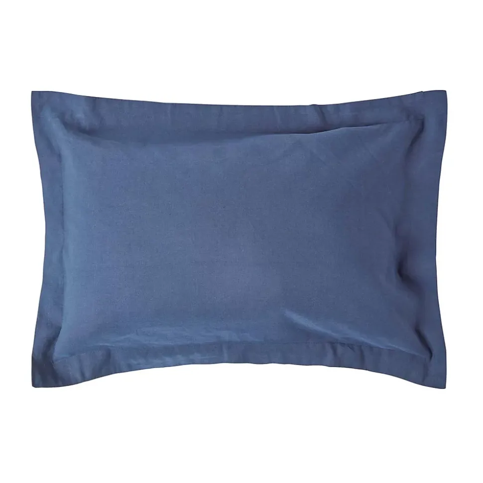 Taie d'oreiller à volants bleu marine en lin lavé, 50x75 cm - HOMESCAPES