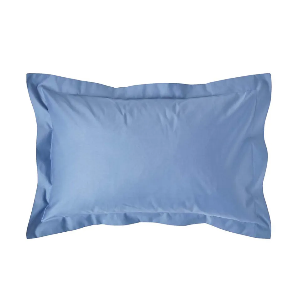 Taie d'oreiller à volants bleu en satin de coton égyptien 1000 fils, 50x75 cm - HOMESCAPES