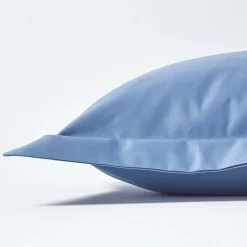Taie d'oreiller à  volants bleu en satin de coton égyptien 1000 fils, 50x75 cm - HOMESCAPES