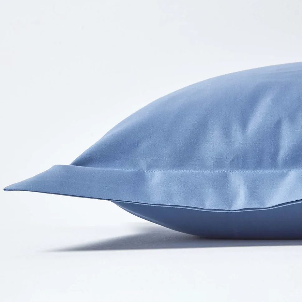 Taie d'oreiller à volants bleu en satin de coton égyptien 1000 fils, 50x75 cm - HOMESCAPES