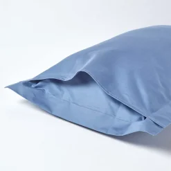 Taie d'oreiller à volants bleu en satin de coton égyptien 1000 fils, 50x75 cm - HOMESCAPES