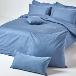 Taie d'oreiller à volants bleu en satin de coton égyptien 1000 fils, 50x75 cm - HOMESCAPES