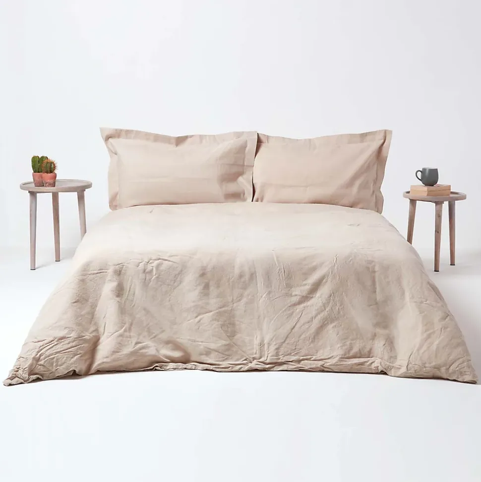 Taie d'oreiller à volants écru en lin lavé, 50x75 cm - HOMESCAPES