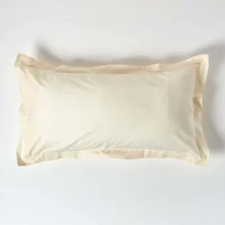 Taie d'oreiller à  volants ivoire 100% coton égyptien 200 fils, 50x90 cm - HOMESCAPES