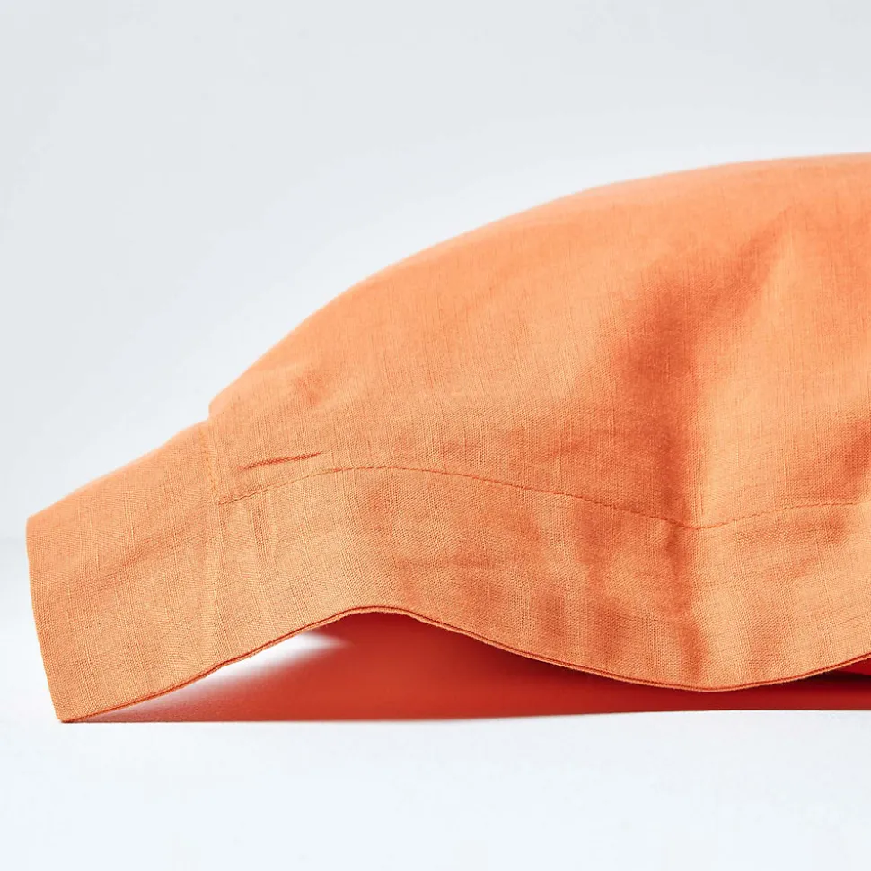 Taie d'oreiller à volants orange en lin lavé, 50x75 cm - HOMESCAPES