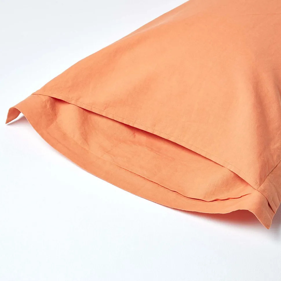 Taie d'oreiller à volants orange en lin lavé, 50x75 cm - HOMESCAPES