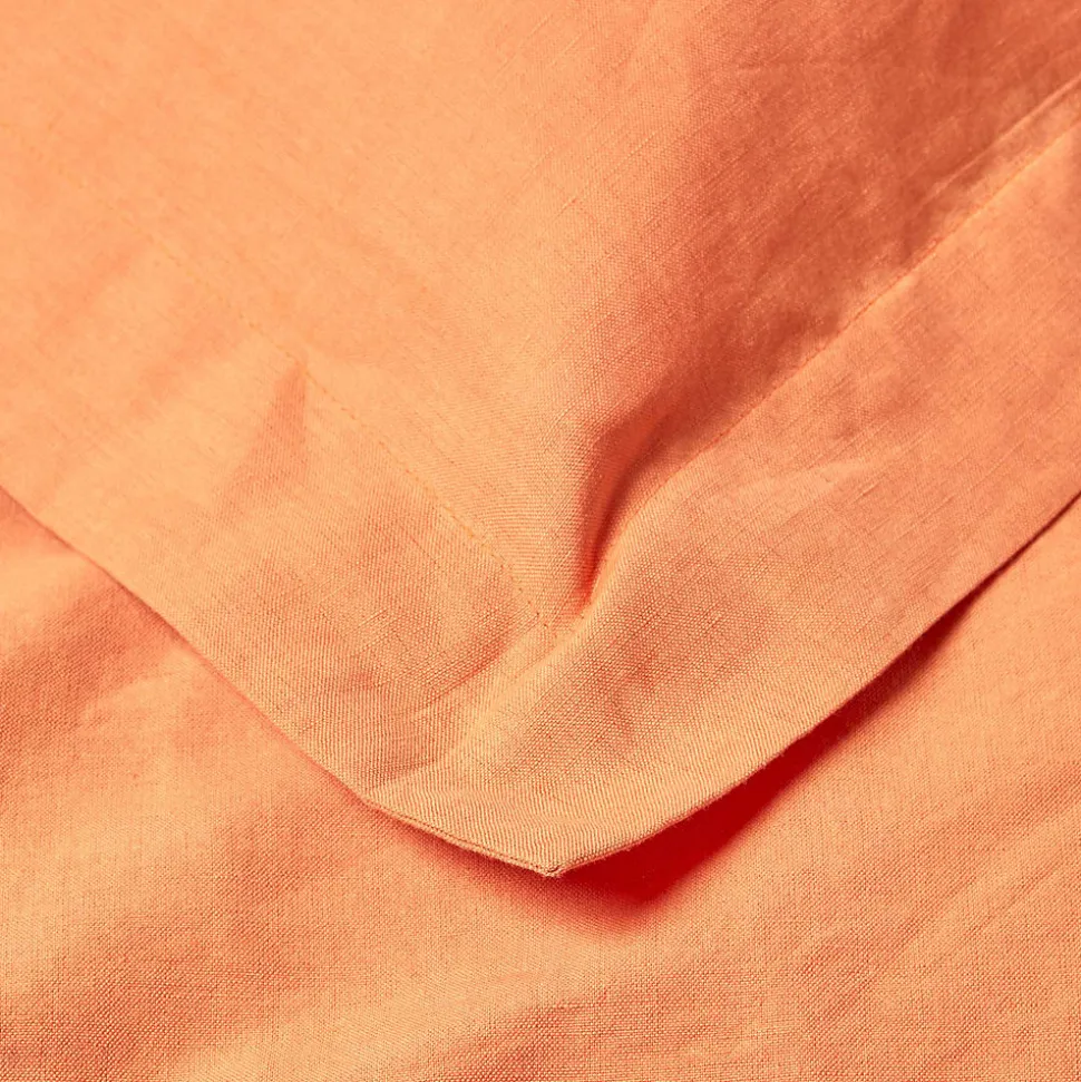 Taie d'oreiller à volants orange en lin lavé, 50x75 cm - HOMESCAPES