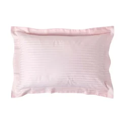 Taie d'oreiller à volants rose satin rayé en coton égyptien 330 fils, 50x75 cm - HOMESCAPES