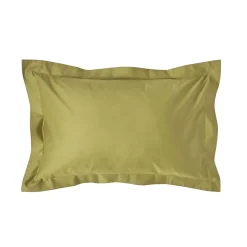 Taie d'oreiller à volants vert olive en satin de coton égyptien 1000 fils, 50x75 cm - HOMESCAPES