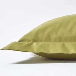 Taie d'oreiller à  volants vert olive en satin de coton égyptien 1000 fils, 50x75 cm - HOMESCAPES