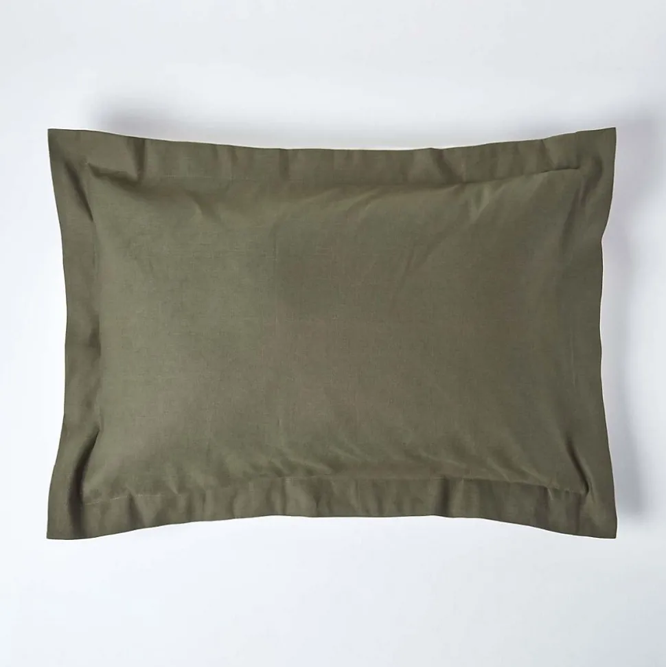 Taie d'oreiller à volants vert mousse en lin lavé, 50x90 cm - HOMESCAPES