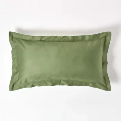 Taie d'oreiller à  volants vert mousse en coton égyptien bio 400 fils, 50x90 cm - HOMESCAPES