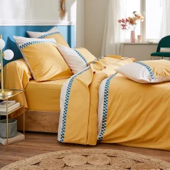 Taie d'oreiller bicolore 65x65 cm percale coton ROMY Ambre