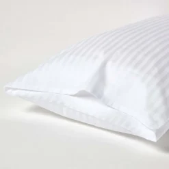 Taie d'oreiller blanc satin rayé en coton égyptien 330 fils, 50x75 cm - HOMESCAPES