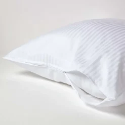 Taie d'oreiller blanc satin rayé en coton égyptien 330 fils, 80x80 cm - HOMESCAPES