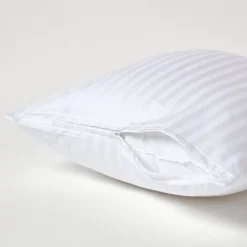 Taie d'oreiller blanc satin rayé en coton égyptien 330 fils, 40x40 cm - HOMESCAPES