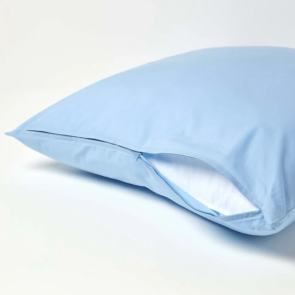 Taie d'oreiller bleu 100% coton égyptien 200 fils, 80x80 cm - HOMESCAPES