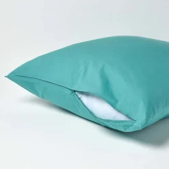 Taie d'oreiller bleu canard 100% coton égyptien 200 fils, 60x60 cm - HOMESCAPES