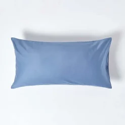 Taie d'oreiller bleu en satin de coton égyptien 1000 fils, 50x90 cm - HOMESCAPES