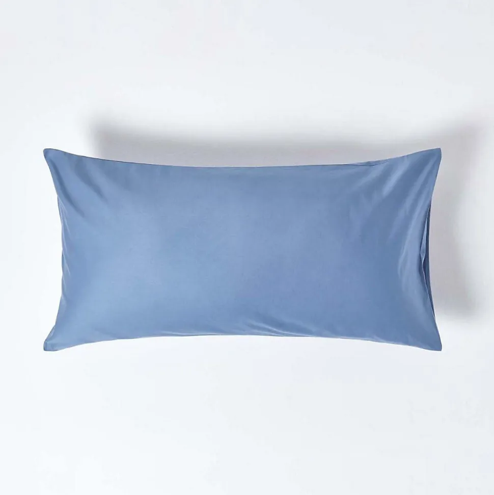 Taie d'oreiller bleu en satin de coton égyptien 1000 fils, 50x90 cm - HOMESCAPES