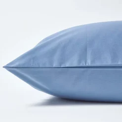 Taie d'oreiller bleu en satin de coton égyptien 1000 fils, 50x75 cm - HOMESCAPES