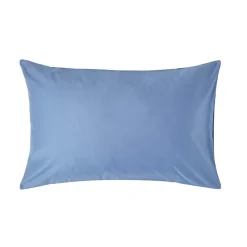 Taie d'oreiller bleu en satin de coton égyptien 1000 fils, 50x75 cm - HOMESCAPES