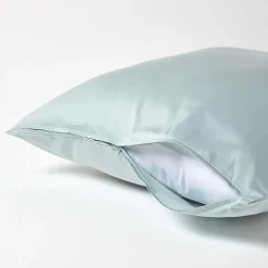 Taie d'oreiller bleu givré en coton égyptien bio 400 fils, 80x80 cm - HOMESCAPES