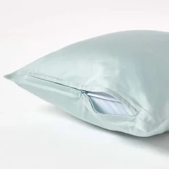 Taie d'oreiller bleu givré en coton égyptien bio 400 fils, 40x40 cm - HOMESCAPES