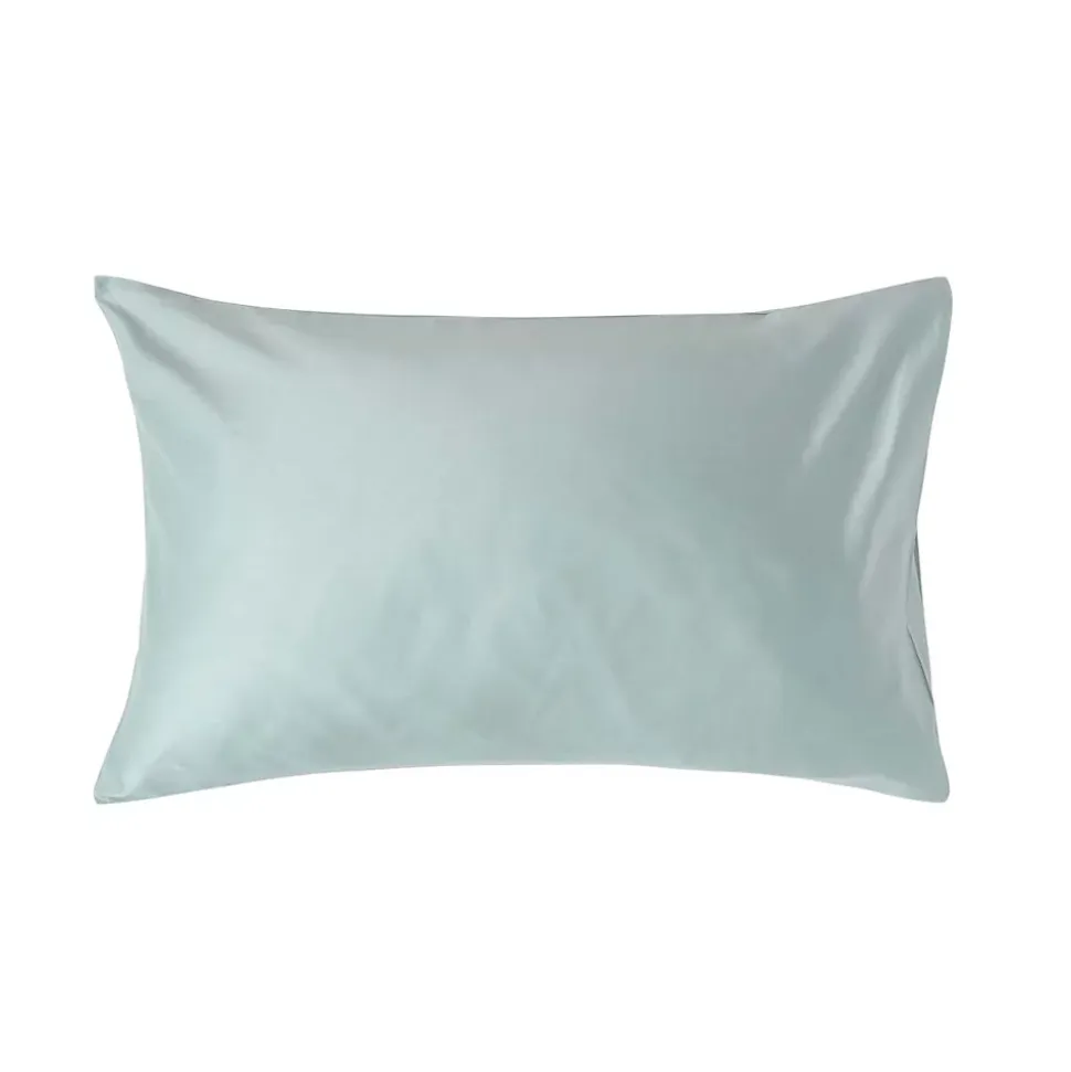 Taie d'oreiller bleu givré en coton égyptien bio 400 fils, 50x75 cm - HOMESCAPES