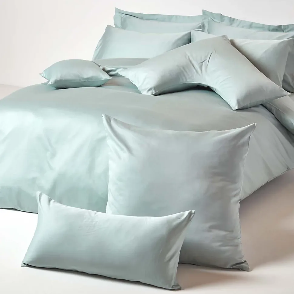 Taie d'oreiller bleu givré en coton égyptien bio 400 fils, 50x75 cm - HOMESCAPES