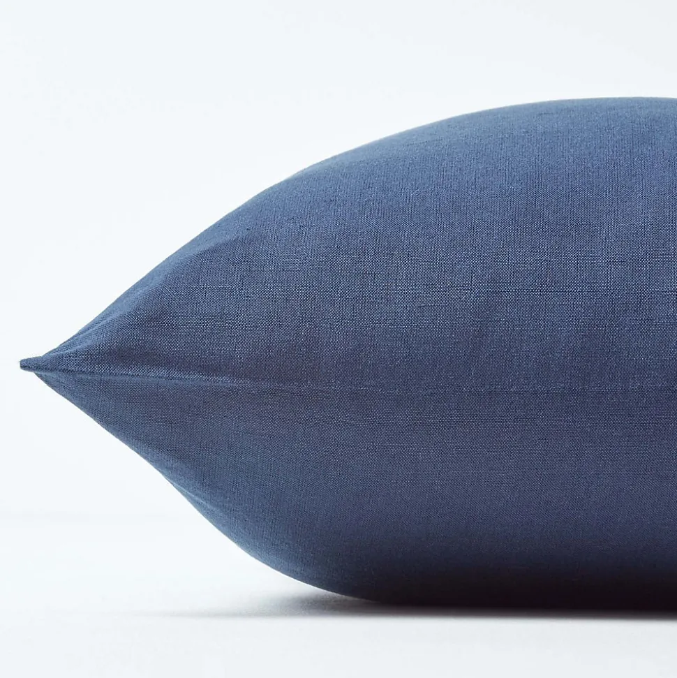 Taie d'oreiller bleu marine en lin lavé, 40x40 cm - HOMESCAPES
