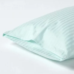 Taie d'oreiller bleu satin rayé en coton égyptien 330 fils, 50x75 cm - HOMESCAPES