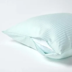 Taie d'oreiller bleu satin rayé en coton égyptien 330 fils, 80x80 cm - HOMESCAPES