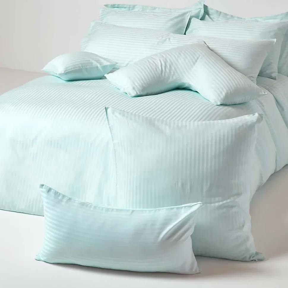 Taie d'oreiller bleu satin rayé en coton égyptien 330 fils, 60x60 cm - HOMESCAPES