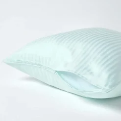 Taie d'oreiller bleu satin rayé en coton égyptien 330 fils, 60x60 cm - HOMESCAPES