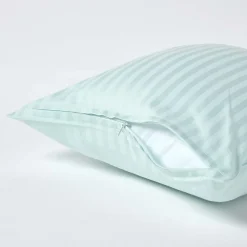 Taie d'oreiller bleu satin rayé en coton égyptien 330 fils, 40x40 cm - HOMESCAPES