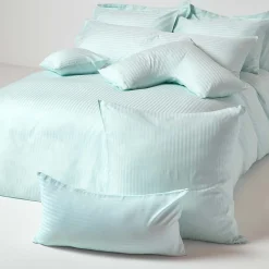 Taie d'oreiller bleu satin rayé en coton égyptien 330 fils, 40x40 cm - HOMESCAPES