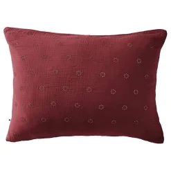 Taie d'oreiller Brodée Déco "Gaïa Boho" 60 x 60 cm & 50 x 70 cm "Gaze de Coton" - Gaïa Boho Lie de vin - 50 x 70 cm