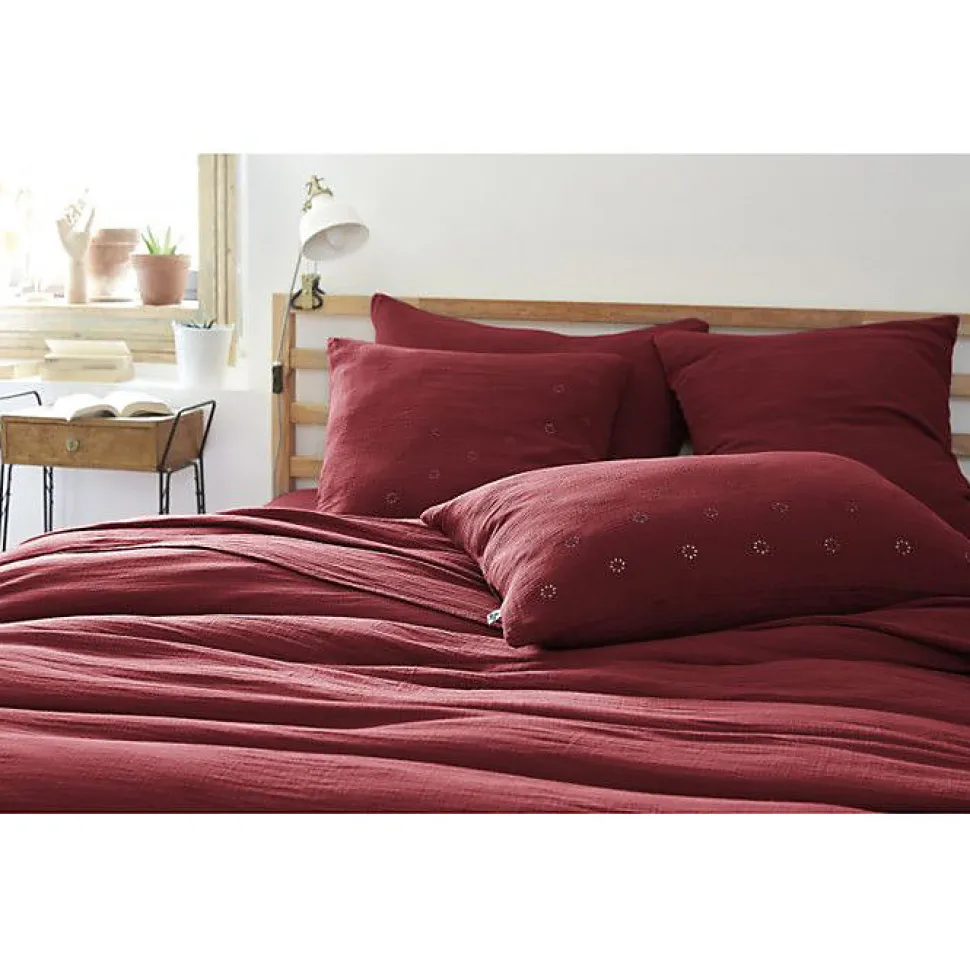 Taie d'oreiller Brodée Déco "Gaïa Boho" 60 x 60 cm & 50 x 70 cm "Gaze de Coton" - Gaïa Boho Lie de vin - 50 x 70 cm