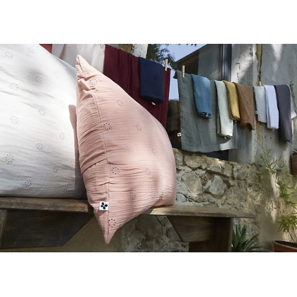 Taie d'oreiller Brodée Déco "Gaïa Boho" 60 x 60 cm & 50 x 70 cm "Gaze de Coton" - Gaïa Boho Lie de vin - 50 x 70 cm