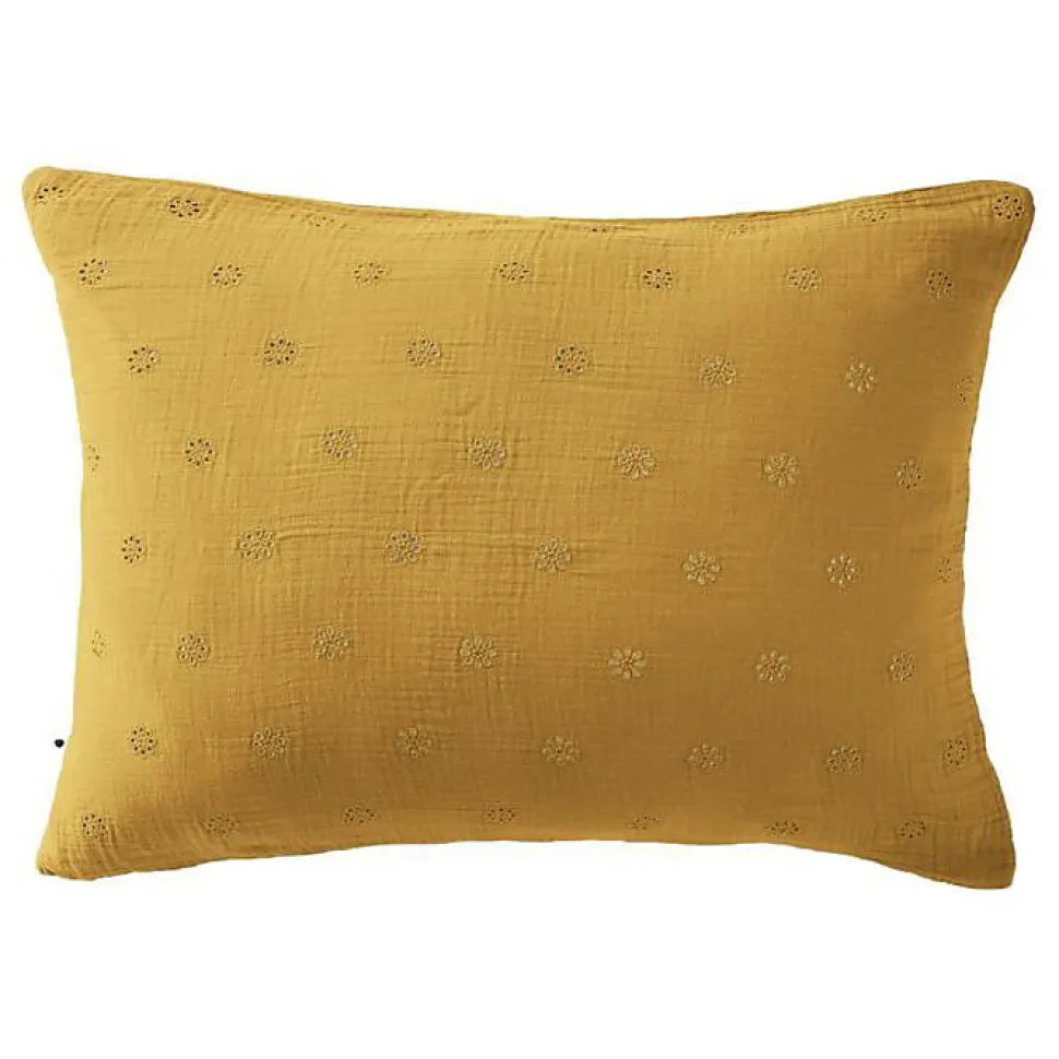Taie d'oreiller Brodée Déco "Gaïa Boho" 60 x 60 cm & 50 x 70 cm "Gaze de Coton" - Gaïa Boho Safran - 50 x 70 cm